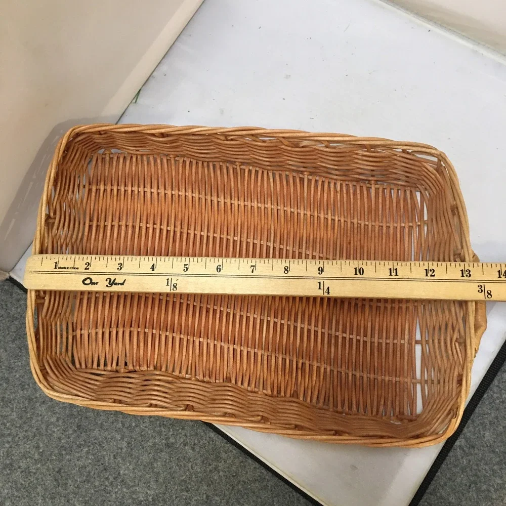 Woven Wicker Serving Tray Unisex Medium Tan Rectangular with Handles Cottagecore